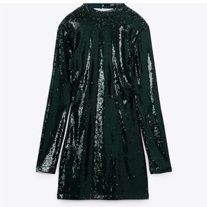Zara, Women’s Sequin Dress- Green